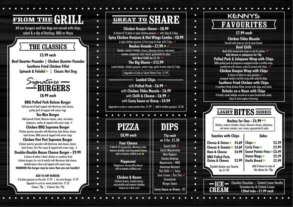 Food Menu Kennys Sports Bar